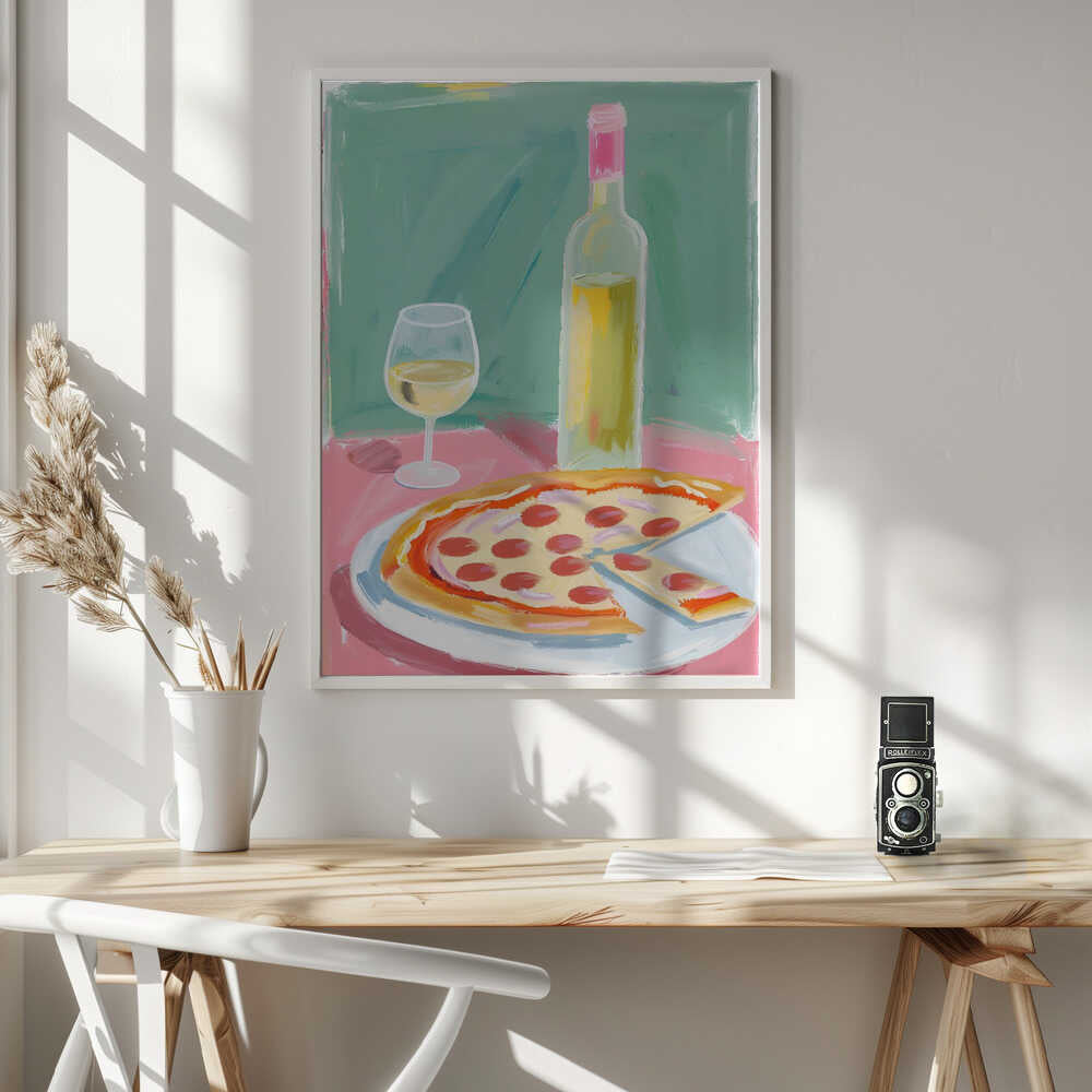 Pepperoni Pizza Wine Art Print UK — Food Vibrant Wall Art — Kitchen — Wall It All Prints