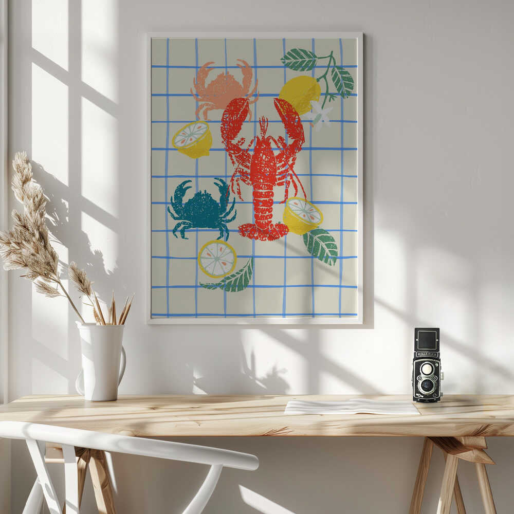 Summer Seafood Plaid Art Print UK — Botanical Vibrant Wall Art — Kitchen — Wall It All Prints