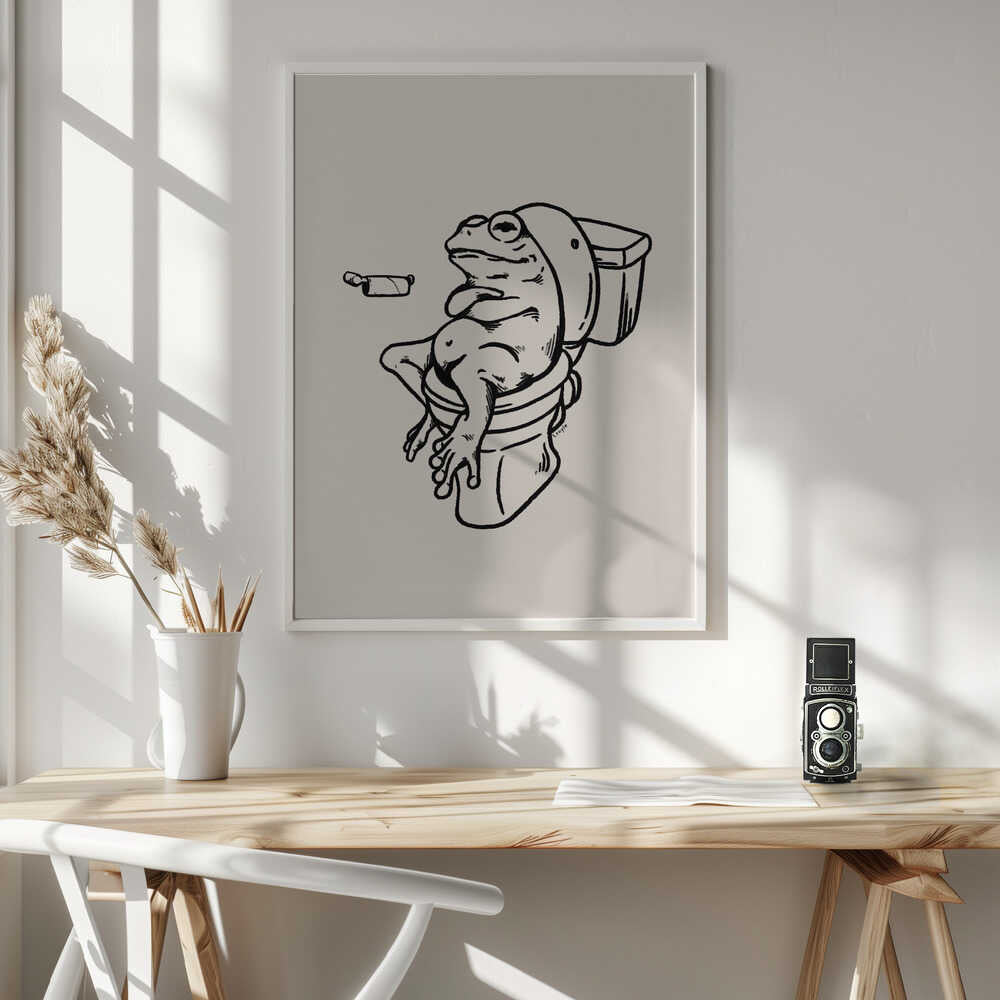 Funny Frog on Toilet Art Print UK — Animal Dark Wall Art — Bathroom — Wall It All Prints
