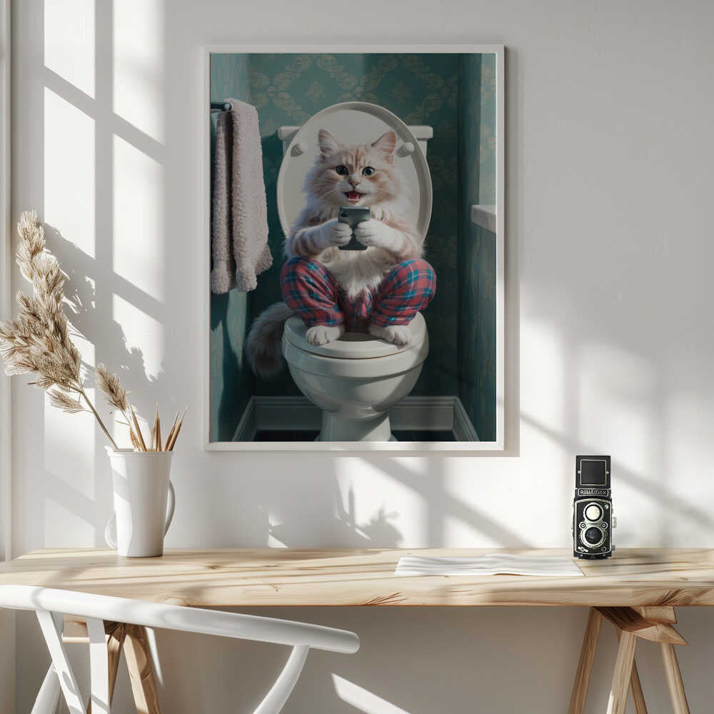 Funny Cat On Toilet Art Print UK — Animal Vibrant Wall Art — Bathroom — Wall It All Prints