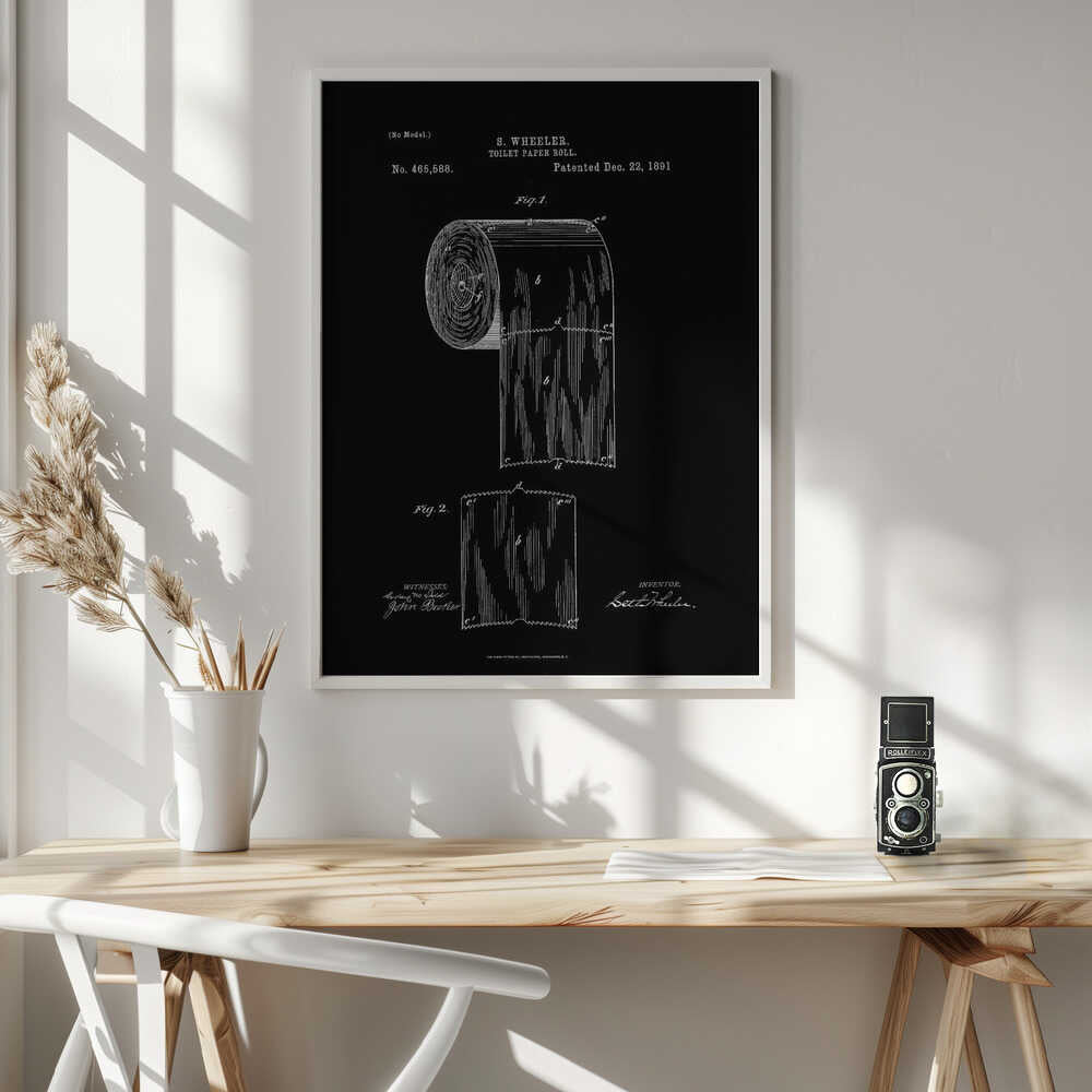 Vintage Toilet Paper Patent Art Print UK — Vintage Dark Wall Art — Bathroom — Wall It All Prints
