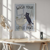 Wash Your Little Paws Art Print UK — Animal Dark Wall Art — Bathroom — Wall It All Prints