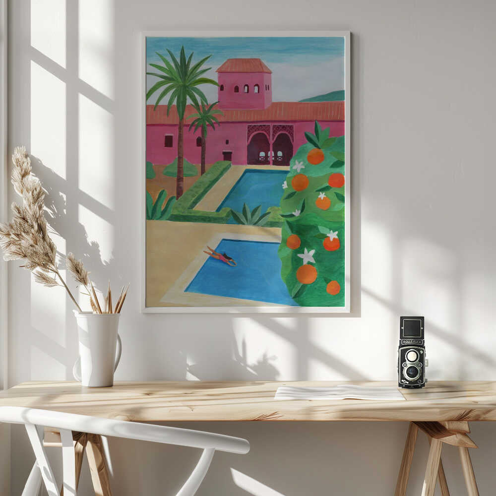 Pink Villa Pool Day Art Print UK — Botanical Vibrant Wall Art — Living Room — Wall It All Prints