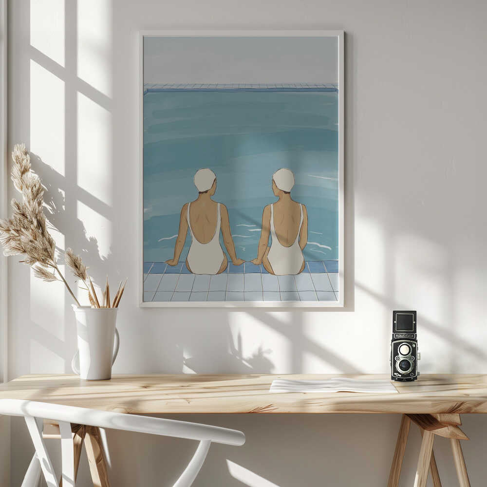 A Conversation By the Pool Art Print UK — Portrait Vibrant Wall Art — Living Room — Wall It All Prints