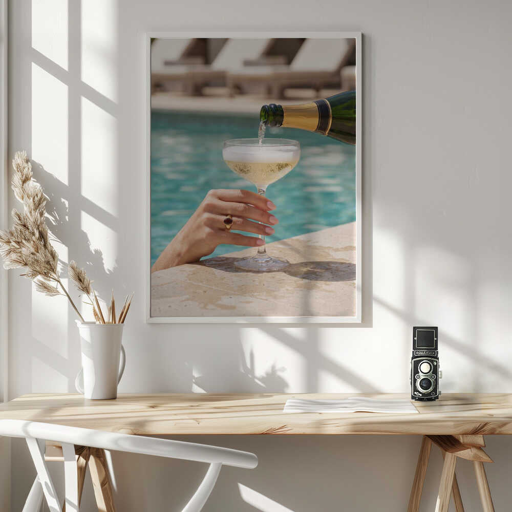 Luxury Poolside Champagne Art Print UK — Vintage Warm Wall Art — Kitchen — Wall It All Prints