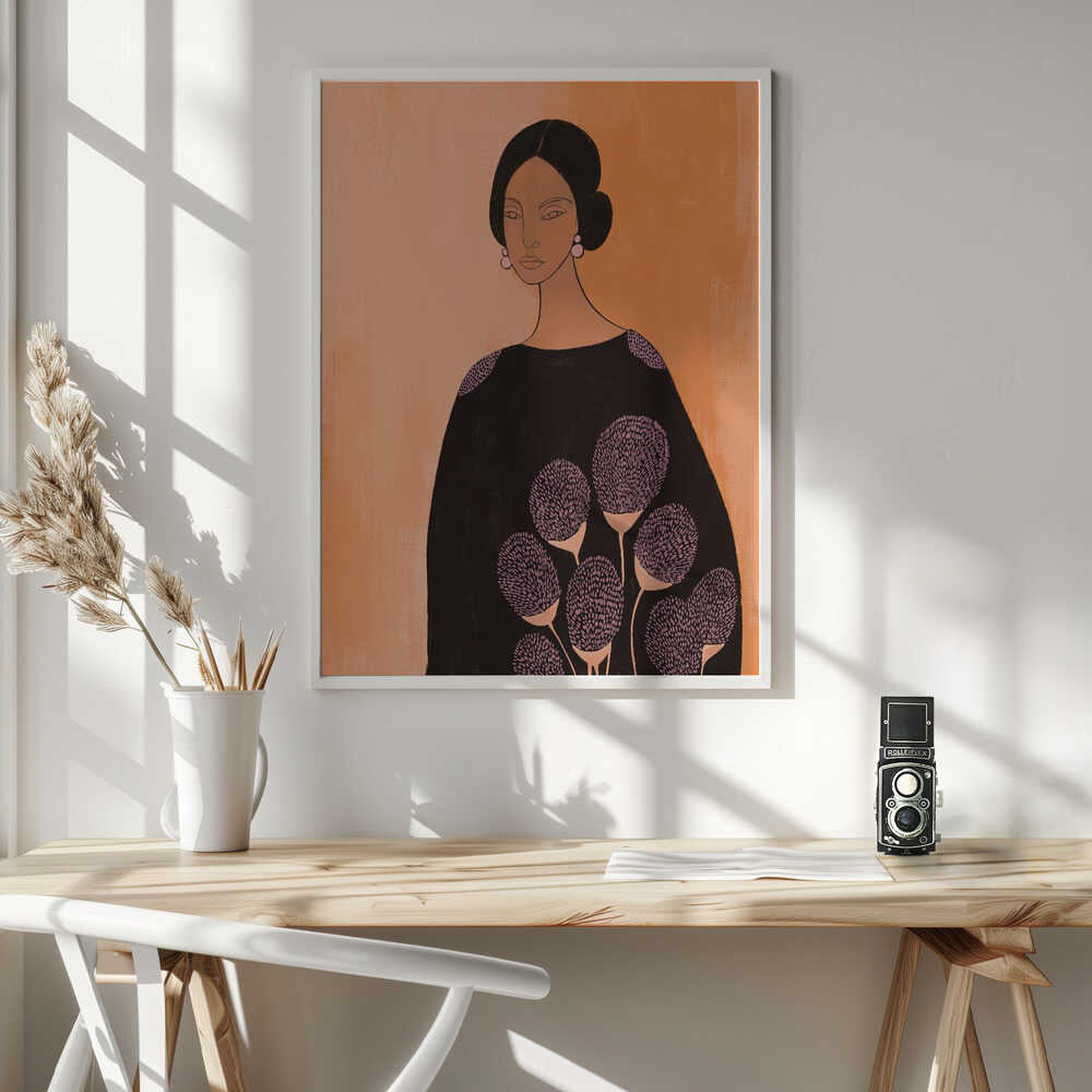 Elegant Woman Dark Floral Art Print UK — Botanical Calm Wall Art — Living Room — Wall It All Prints