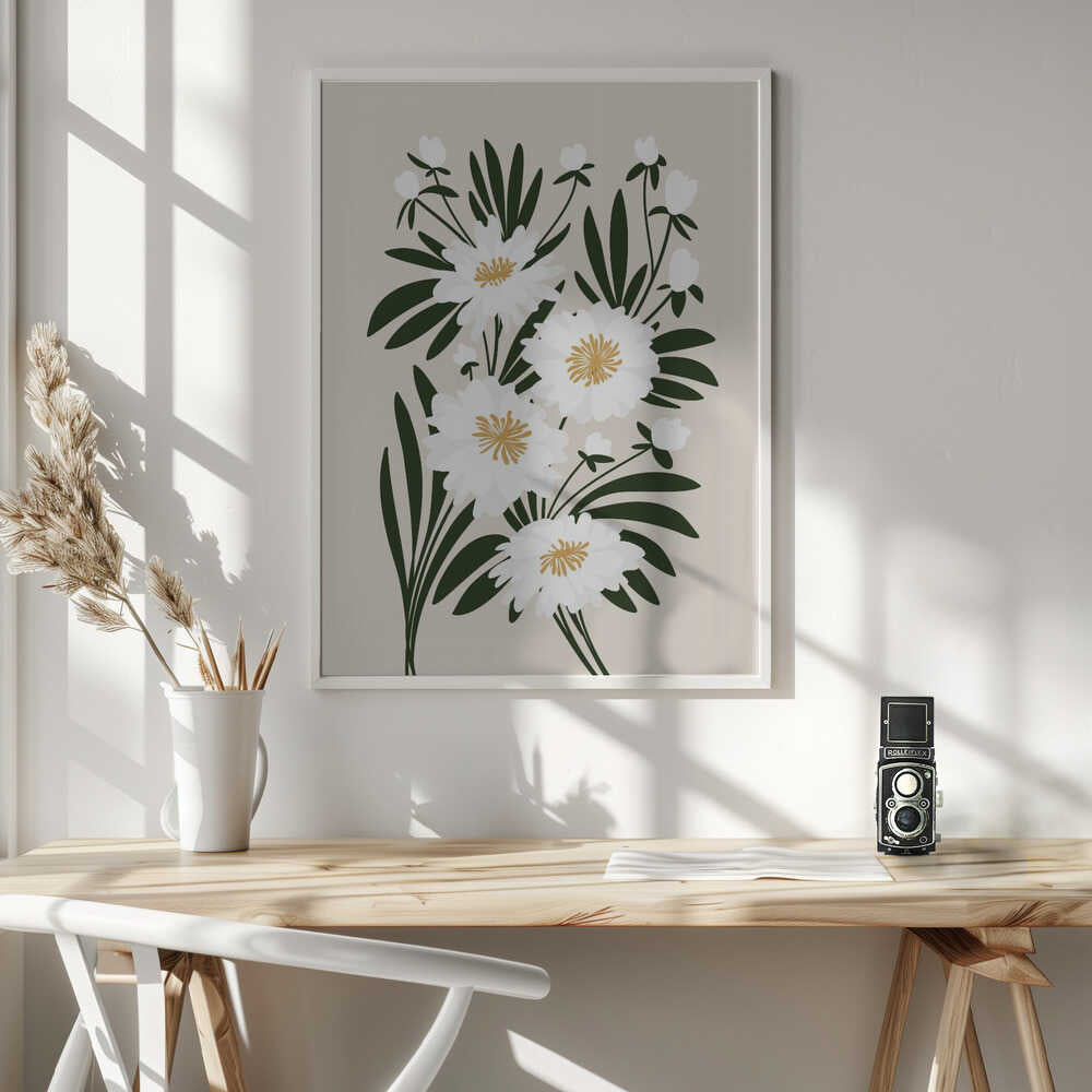 Elegant White Blooms Art Print UK — Botanical Vibrant Wall Art — Office — Wall It All Prints