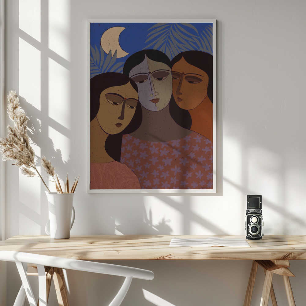Three Women Under Moon Art Print UK — Dark Moody Calm Wall Art — Bedroom — Wall It All Prints