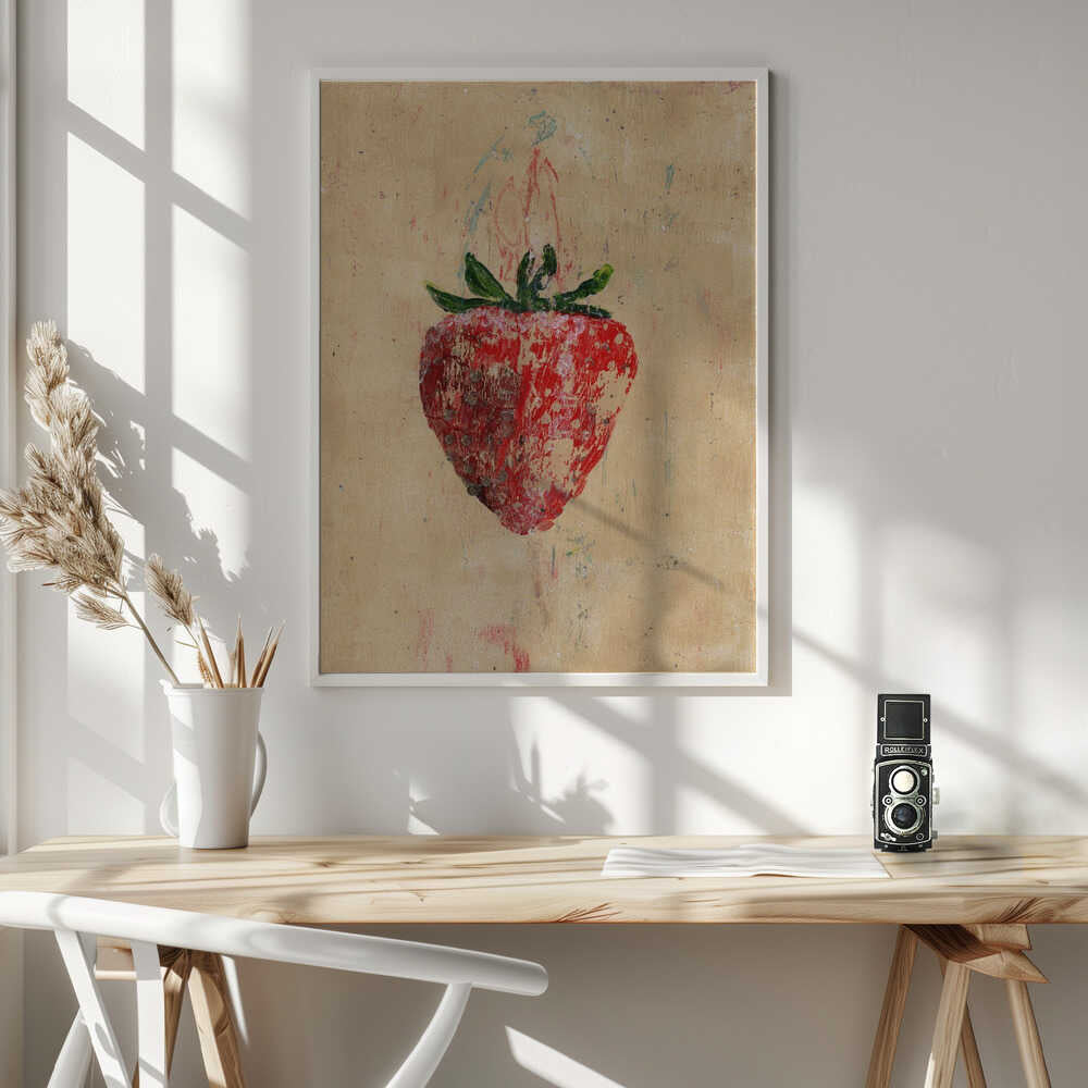 Rustic Painted Strawberry Art Print UK — Botanical Warm Wall Art — Kitchen — Wall It All Prints