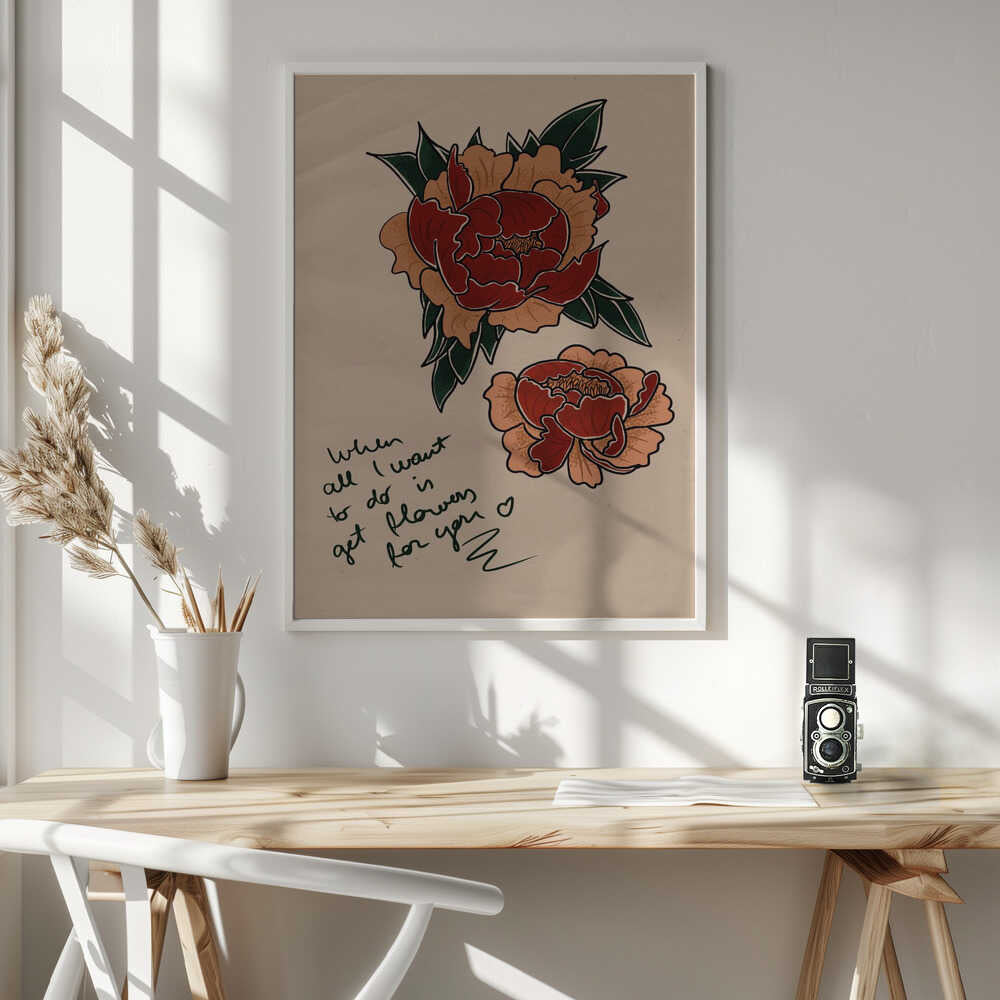 Sweet Peony Art Art Print UK — Botanical Warm Wall Art — Living Room — Wall It All Prints