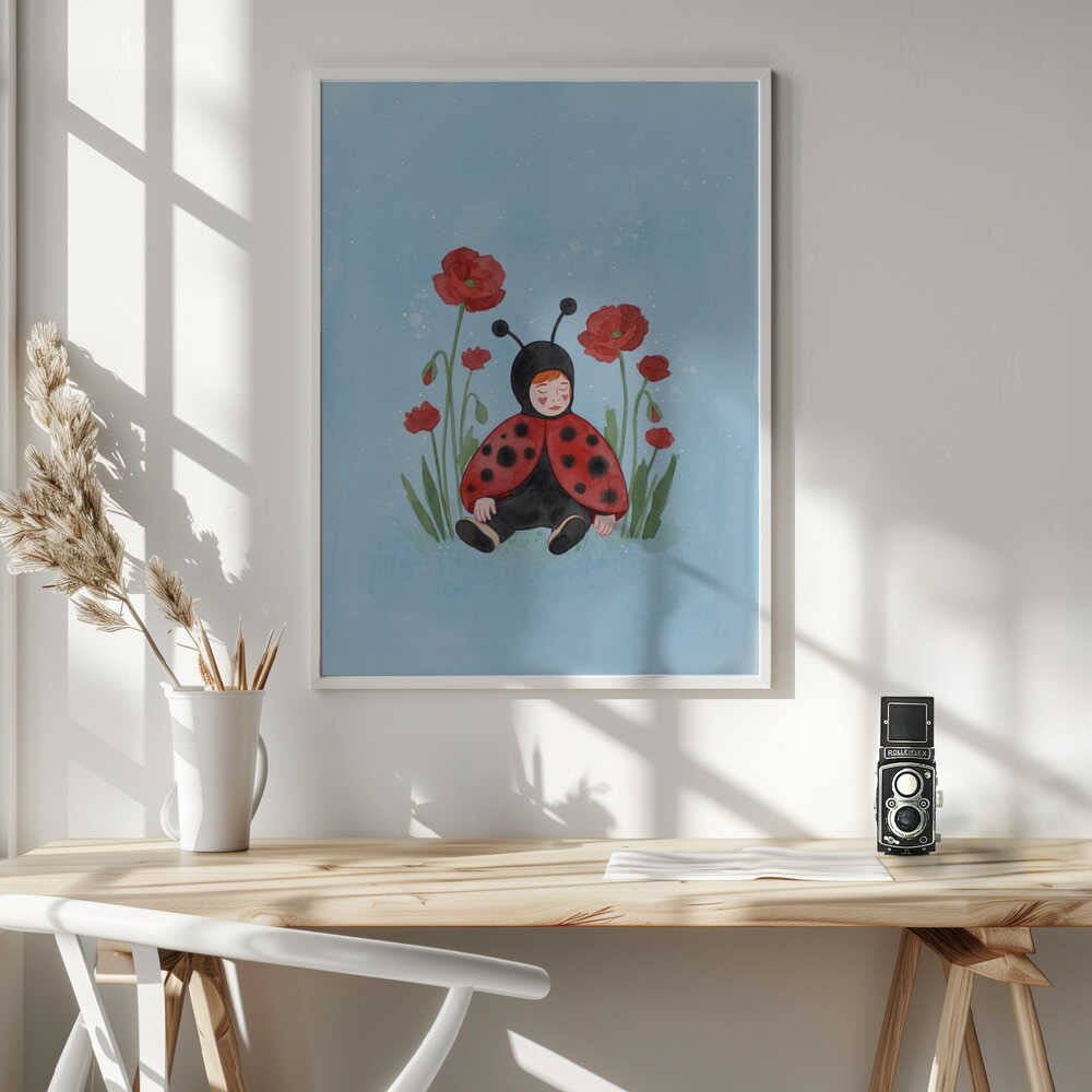 Sleeping Ladybug Baby Art Print UK — Botanical Calm Wall Art — Nursery — Wall It All Prints