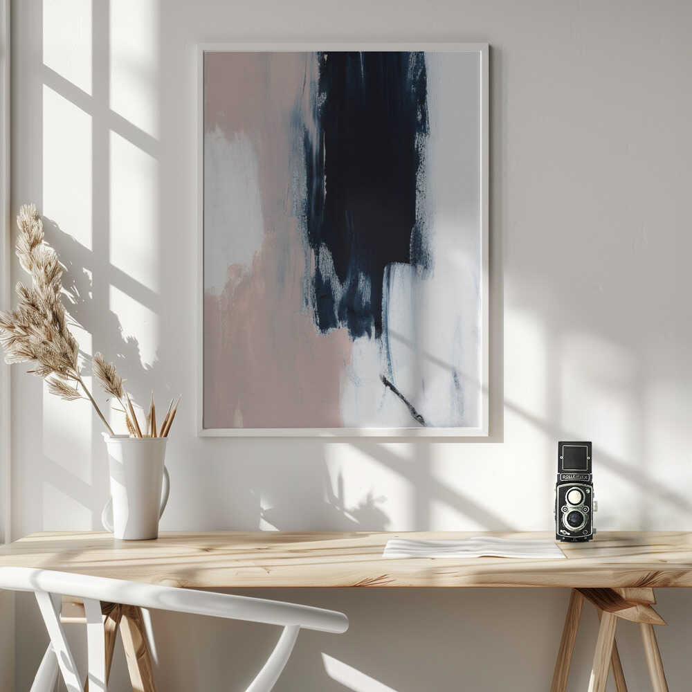 Abstract Navy Blush Strokes Art Print UK — Abstract Calm Wall Art — Bedroom — Wall It All Prints