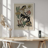 Folk Figure and Panther Art Print UK — Botanical Dark Wall Art — Living Room — Wall It All Prints