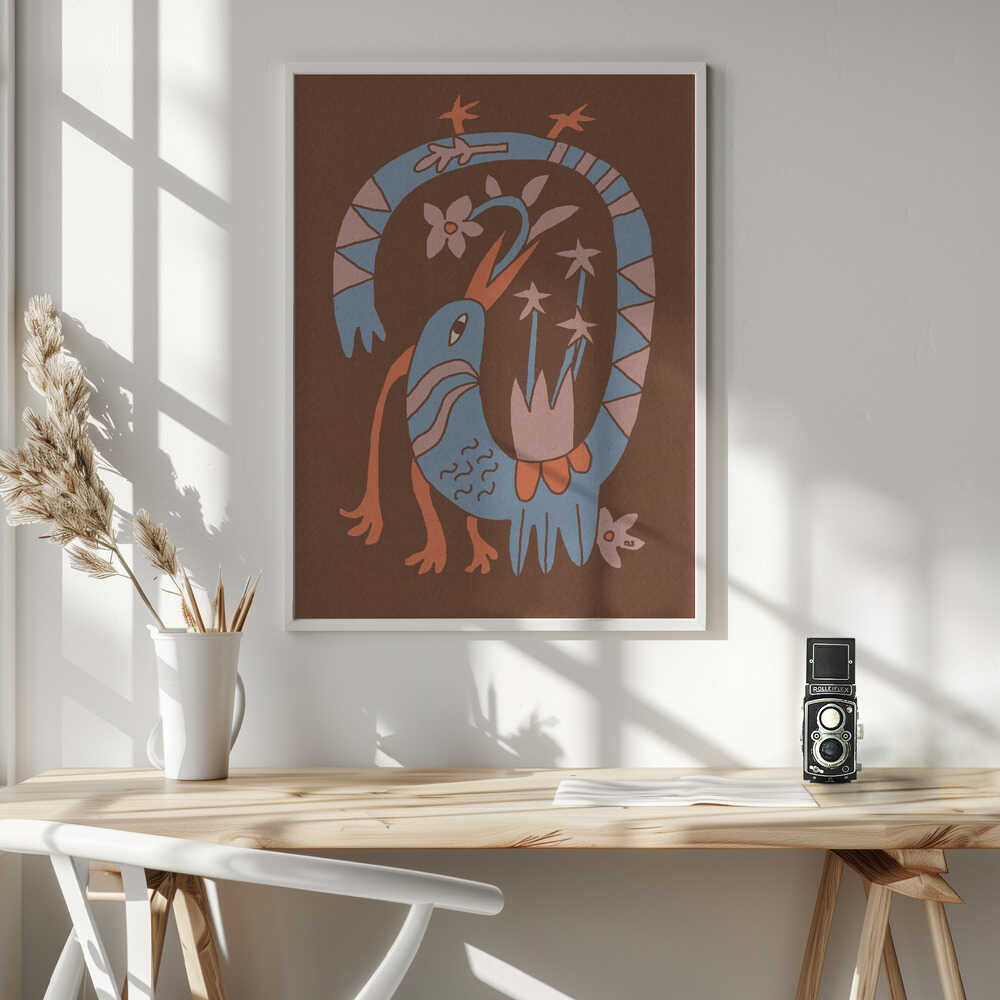 Whimsical Folk Bird Art Print UK — Botanical Warm Wall Art — Living Room — Wall It All Prints