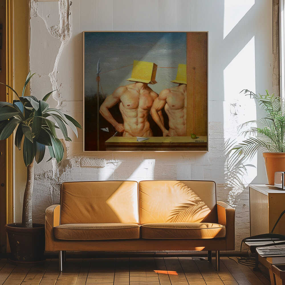 Enigmatic Figures Yellow Boxes Art Print UK — Portrait Vibrant Wall Art — Living Room — Wall It All Prints