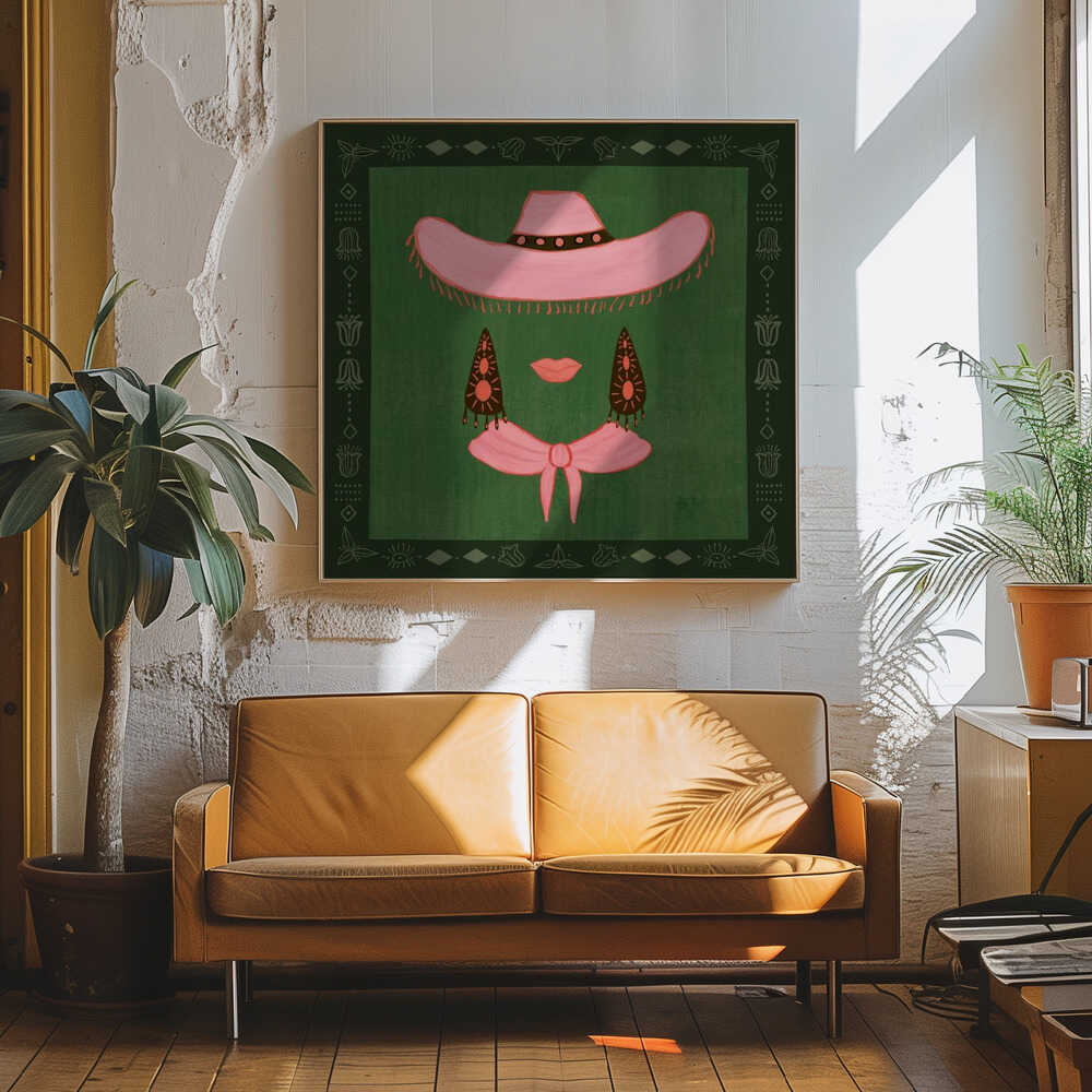 Pink Cowgirl Chic Art Print UK — Abstract Dark Wall Art — Living Room — Wall It All Prints