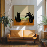 Mischievous Cat And Fish Art Print UK — Botanical Dark Wall Art — Living Room — Wall It All Prints