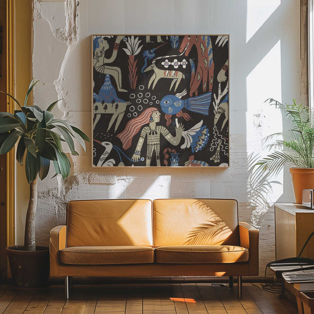 Mystical Folk Art Creatures Art Print UK — Botanical Dark Wall Art — Living Room — Wall It All Prints