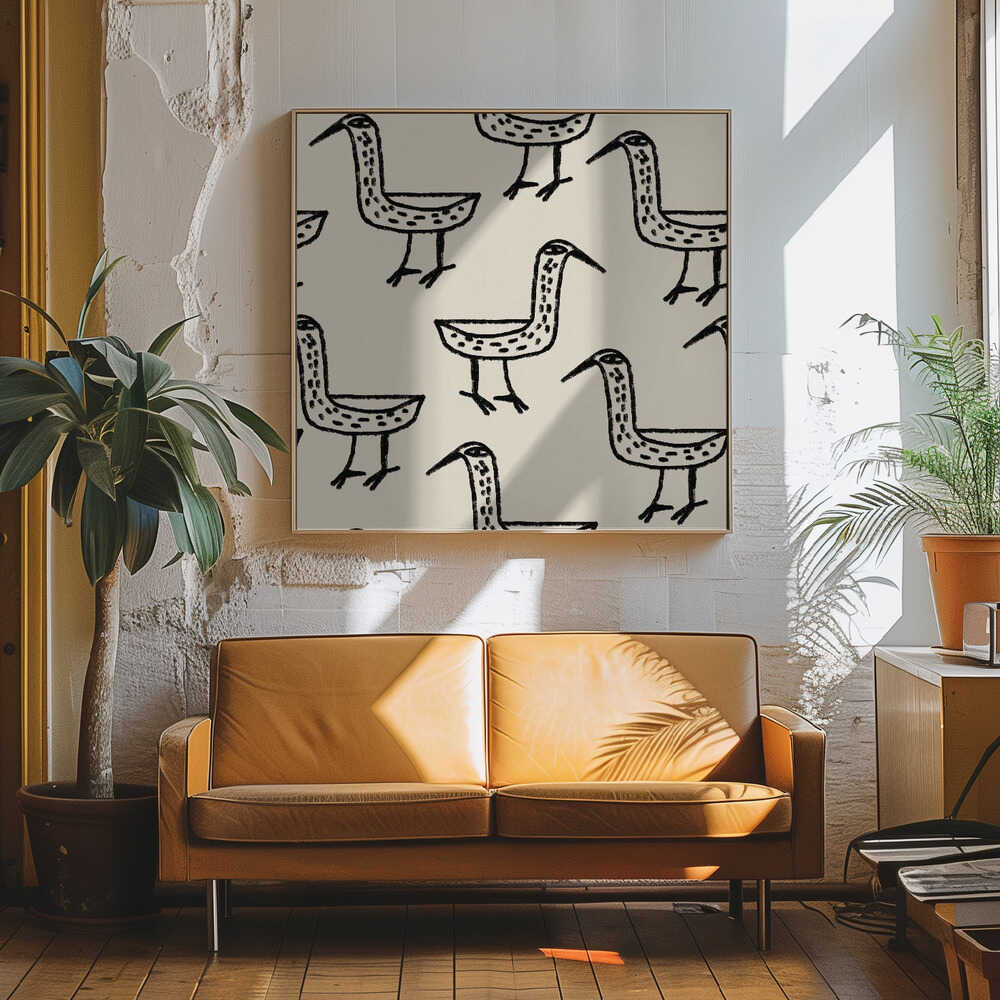 Folk Art Bird Pattern Art Print UK — Abstract Dark Wall Art — Office — Wall It All Prints
