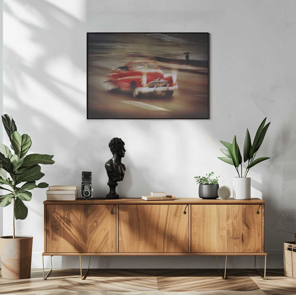 Classic Red Car Motion Art Print UK — Vintage Vibrant Wall Art — Living Room — Wall It All Prints