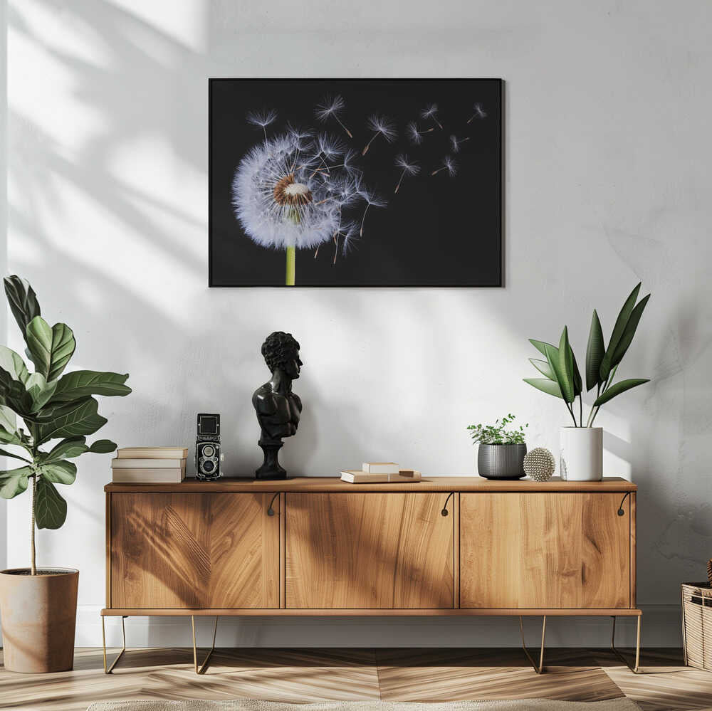 Dandelion Seeds Blowing Art Print UK — Botanical Dark Wall Art — Living Room — Wall It All Prints