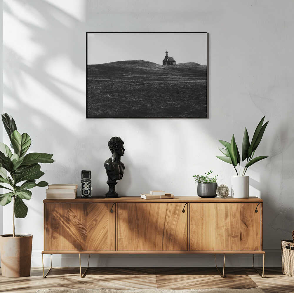Solitary Hilltop Church Art Print UK — Abstract Calm Wall Art — Office — Wall It All Prints