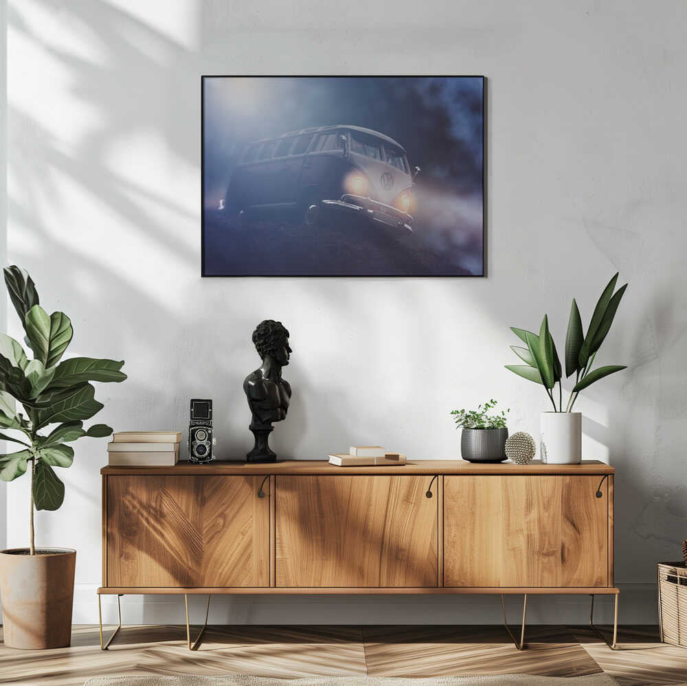 Misty Night Van Art Print UK — Dark Moody Vibrant Wall Art — Living Room — Wall It All Prints
