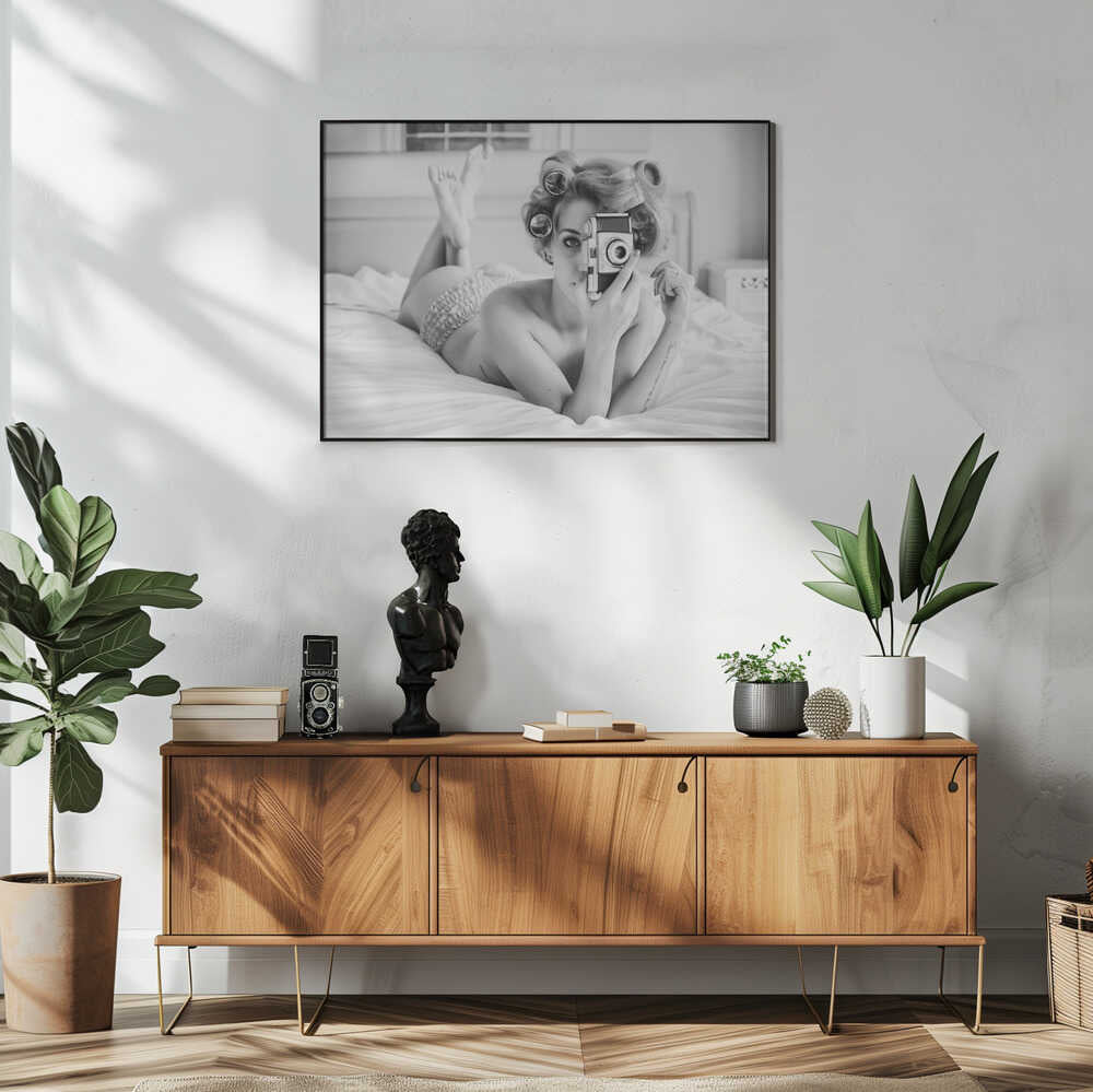 Pin Up Camera Girl Art Print UK — Portrait Calm Wall Art — Bedroom — Wall It All Prints