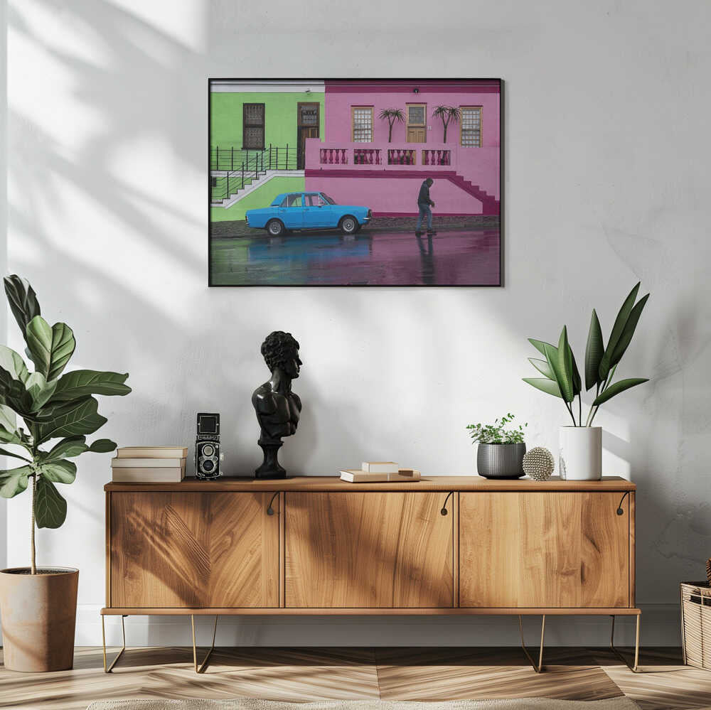 Colorful City Street Reflection Art Print UK — Vintage Vibrant Wall Art — Living Room — Wall It All Prints
