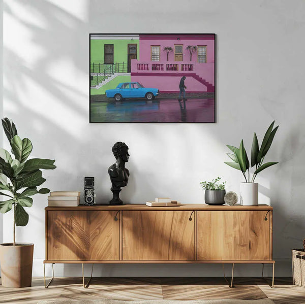 Colorful City Street Reflection Art Print UK — Vintage Vibrant Wall Art — Living Room — Wall It All Prints