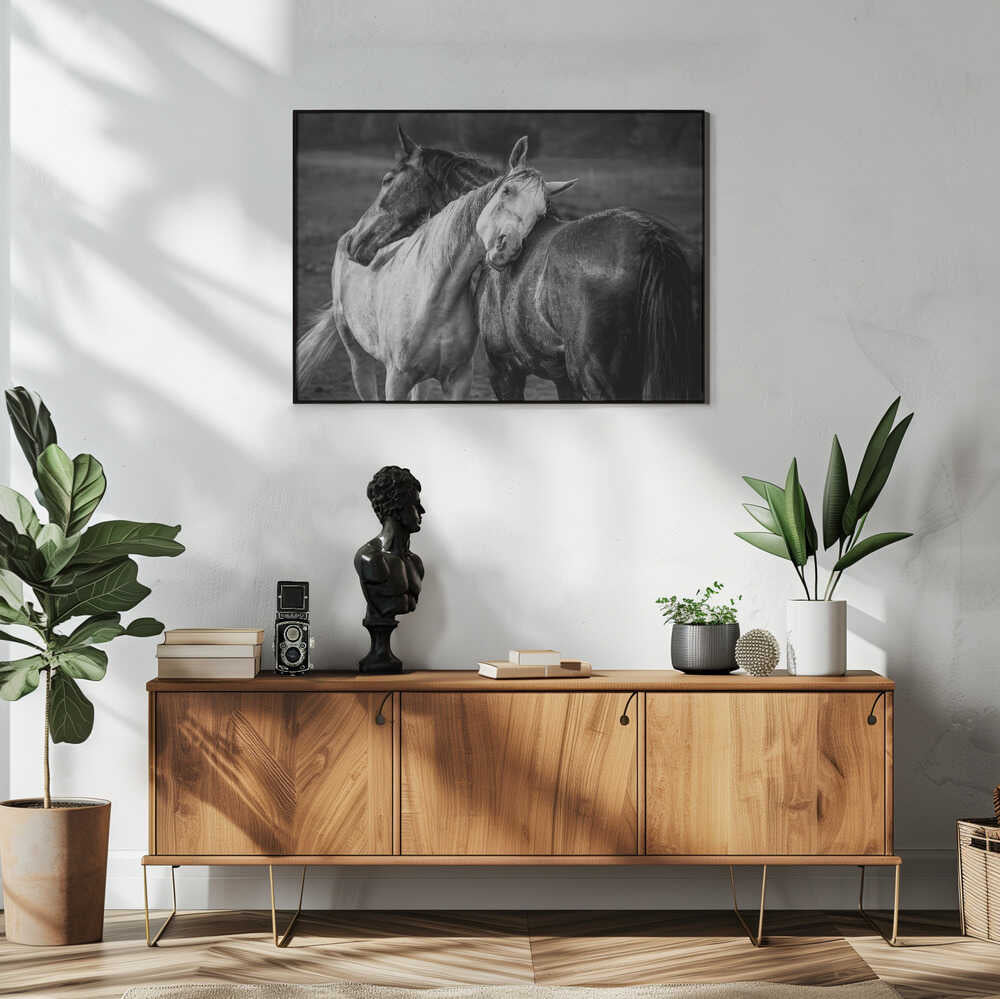 Gentle Horse Bond Art Print UK — Dark Moody Calm Wall Art — Living Room — Wall It All Prints
