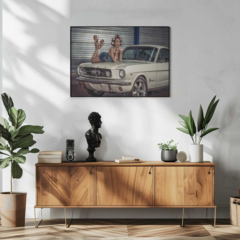 Retro Pinup Classic Car Art Print UK — Portrait Vibrant Wall Art — Living Room — Wall It All Prints