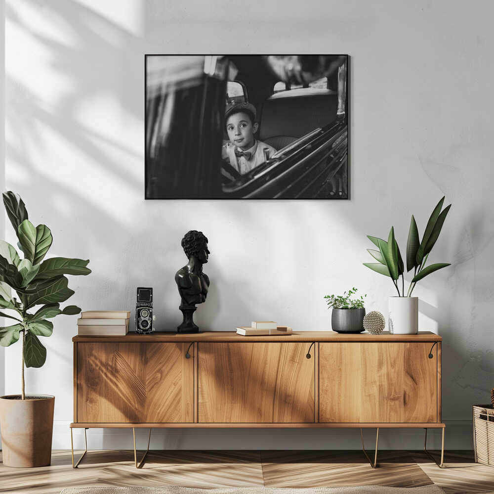 Curious Boy Classic Car Art Print UK — Portrait Dark Wall Art — Living Room — Wall It All Prints