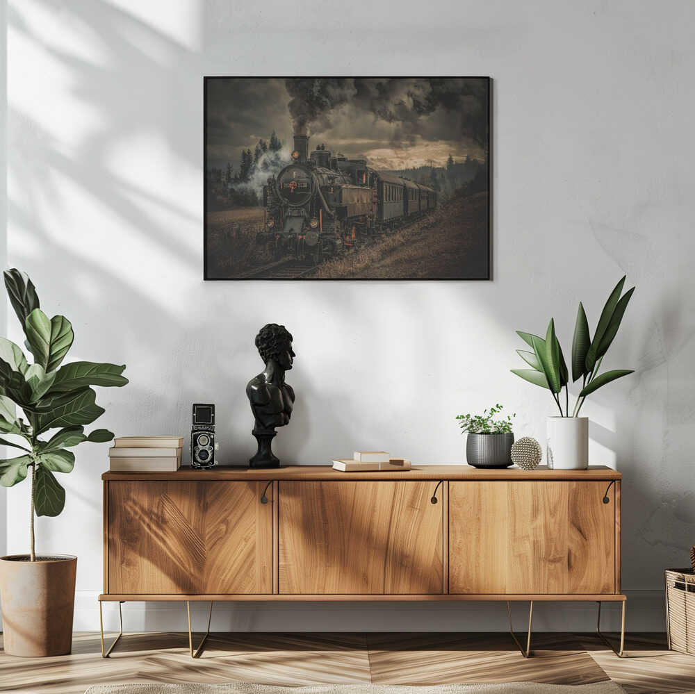 Dark Steam Journey Art Print UK — Dark Moody Dark Wall Art — Living Room — Wall It All Prints