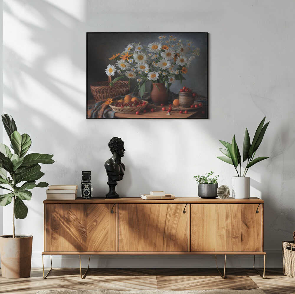 Daisies and Summer Fruit Art Print UK — Botanical Vibrant Wall Art — Kitchen — Wall It All Prints