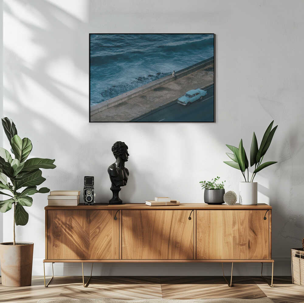 Coastal Drive Classic Car Art Print UK — Portrait Calm Wall Art — Bedroom — Wall It All Prints