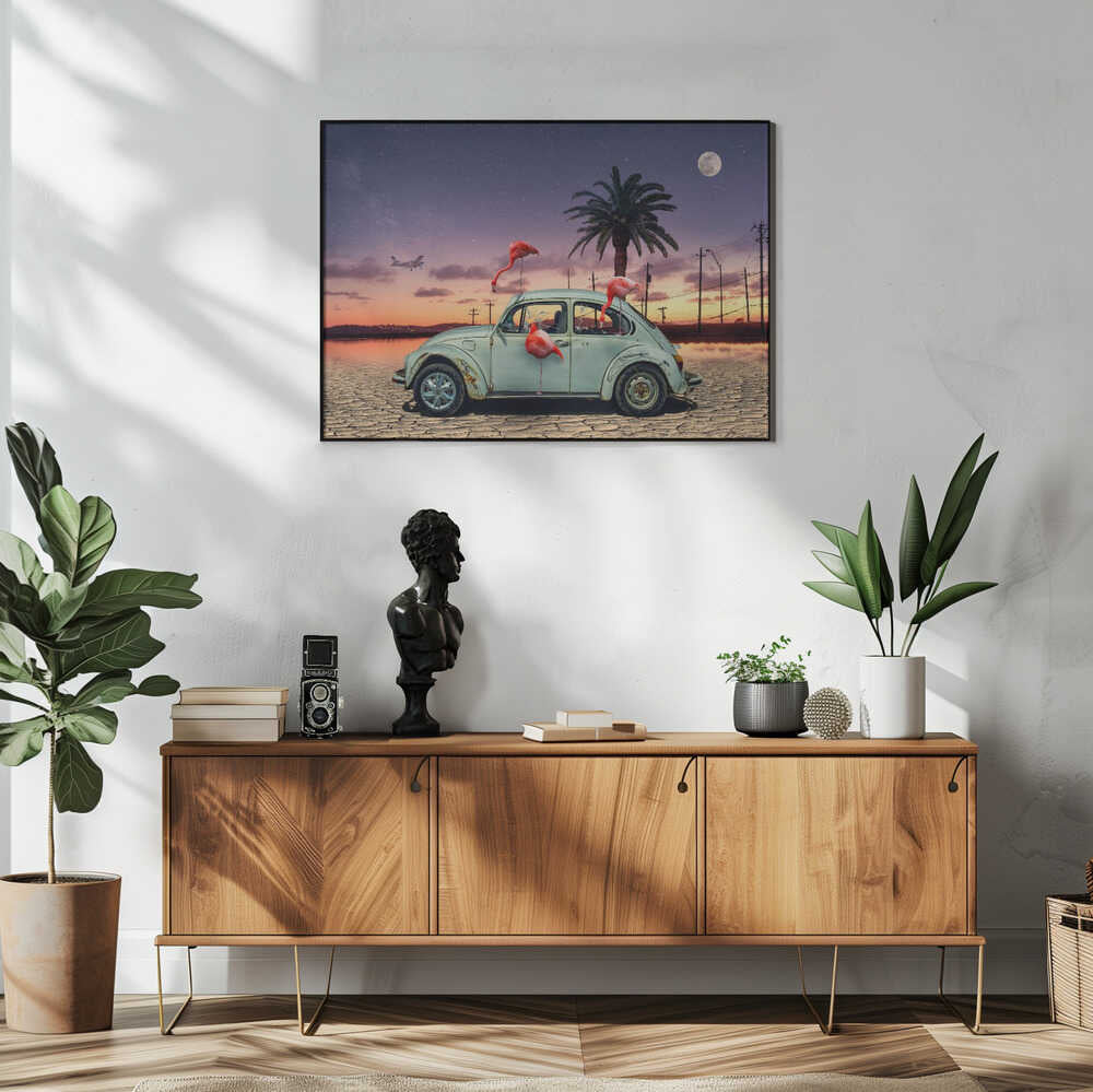 Pink Flamingos Night Desert Art Print UK — Landscape Warm Wall Art — Living Room — Wall It All Prints