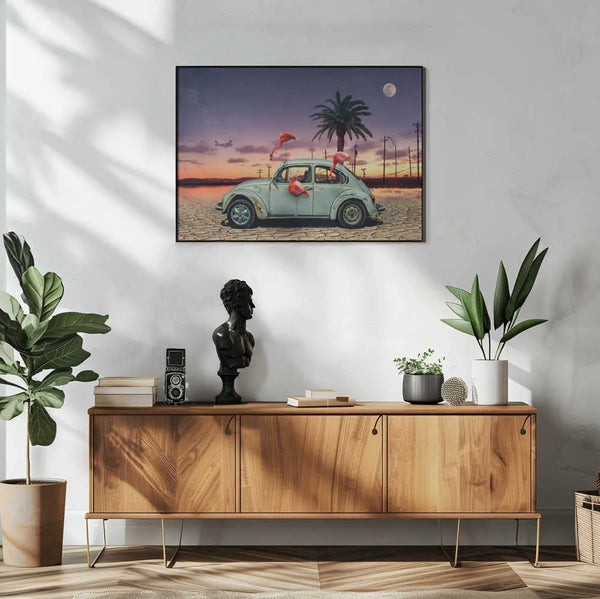 Pink Flamingos Night Desert Art Print UK — Landscape Warm Wall Art — Living Room — Wall It All Prints