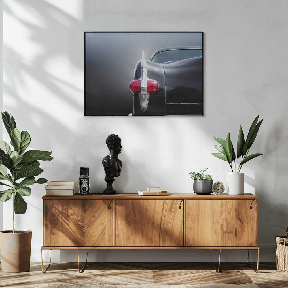 Classic Car Tailfin Art Print UK — Vintage Dark Wall Art — Living Room — Wall It All Prints