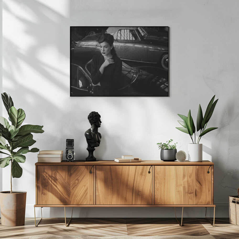 Elegant Woman Classic Car Art Print UK — Dark Moody Calm Wall Art — Living Room — Wall It All Prints