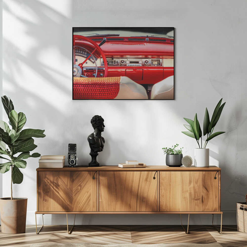 Vintage Red Car Interior Art Print UK — Vintage Vibrant Wall Art — Living Room — Wall It All Prints