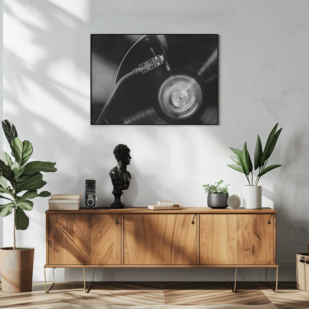 Spinning Vinyl Record Art Print UK — Vintage Dark Wall Art — Living Room — Wall It All Prints