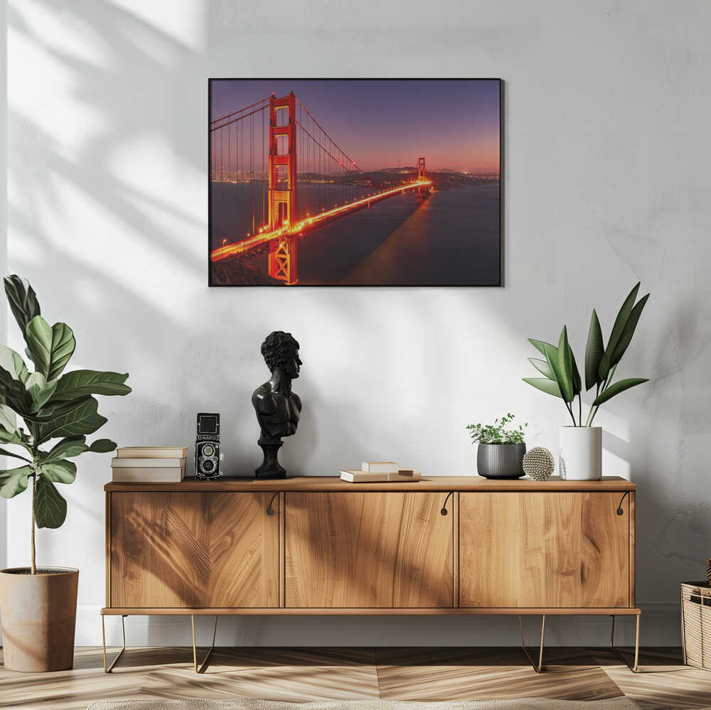 Golden Gate Bridge Twilight Art Print UK — Dark Moody Warm Wall Art — Living Room — Wall It All Prints