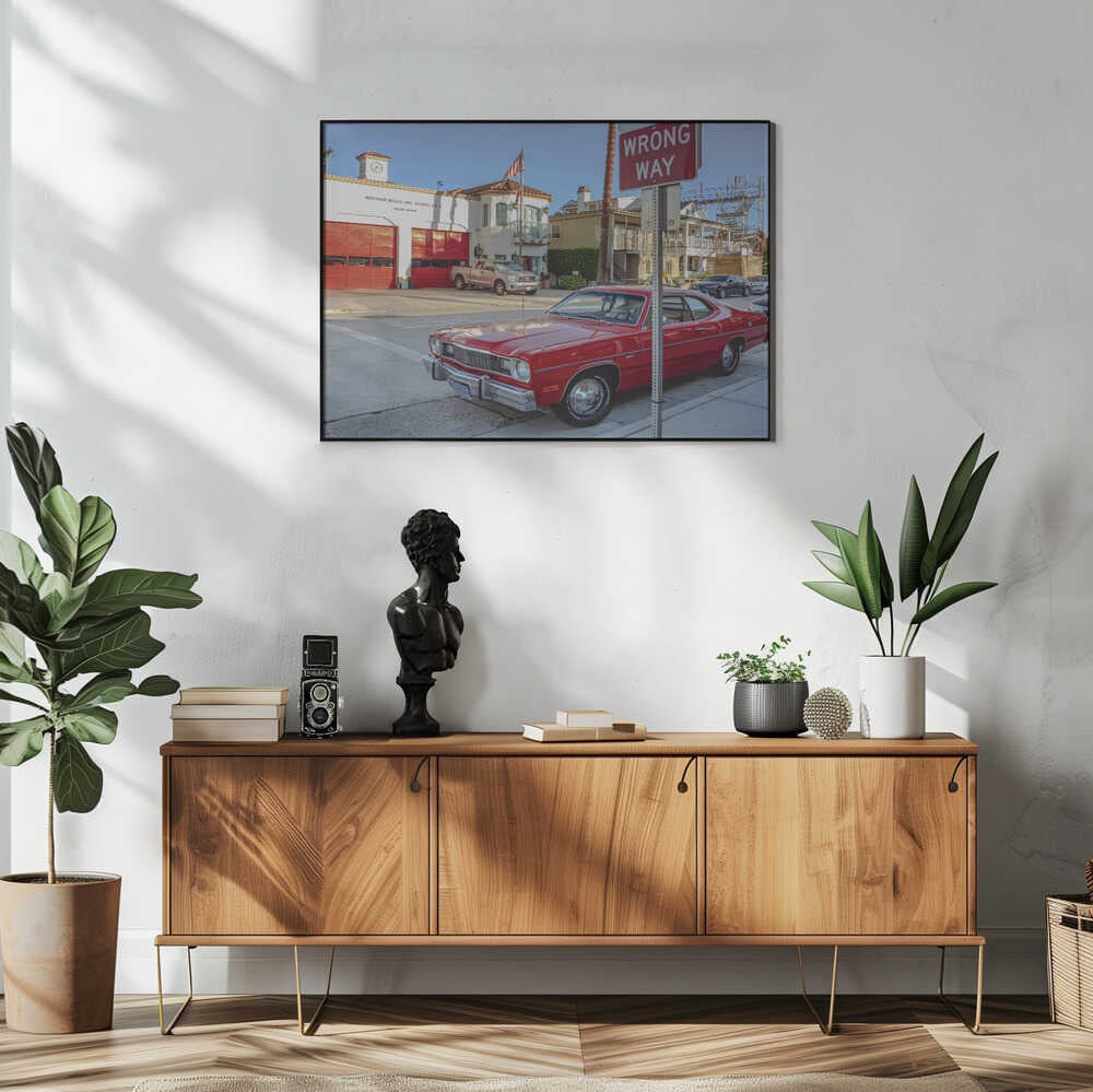 Vintage Red Car Firehouse Art Print UK — Vintage Vibrant Wall Art — Living Room — Wall It All Prints