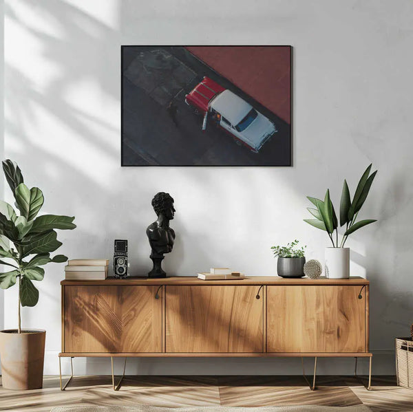 Classic Car Overhead View Art Print UK — Dark Moody Dark Wall Art — Living Room — Wall It All Prints