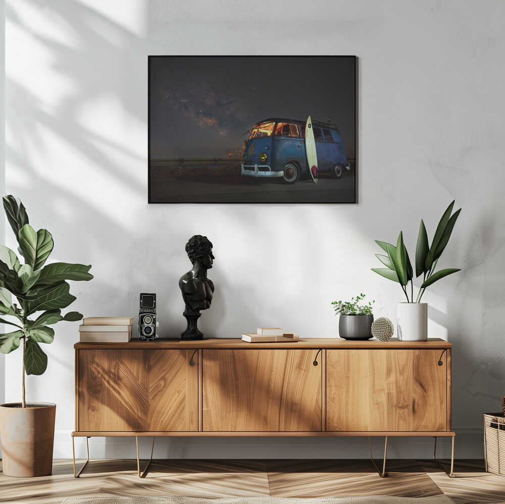 Surf Van Under Stars Art Print UK — Vintage Calm Wall Art — Living Room — Wall It All Prints