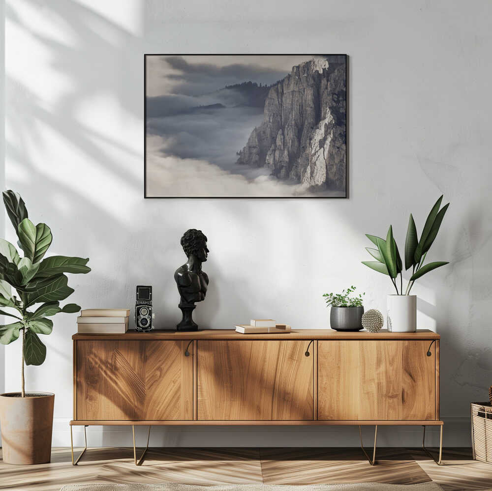 Misty Mountain Peaks Art Print UK — Dark Moody Calm Wall Art — Living Room — Wall It All Prints