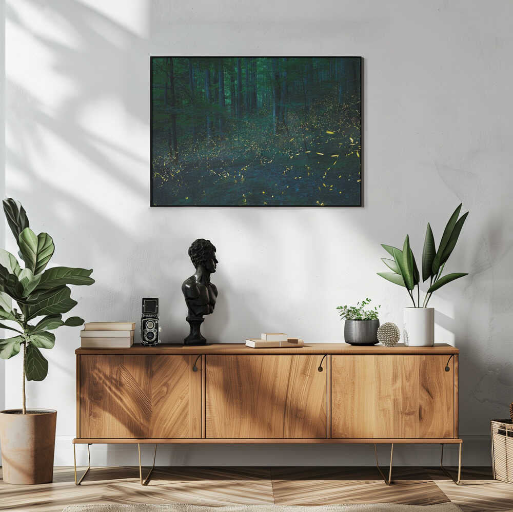 Forest Firefly Glow Art Print UK — Dark Moody Calm Wall Art — Bathroom — Wall It All Prints