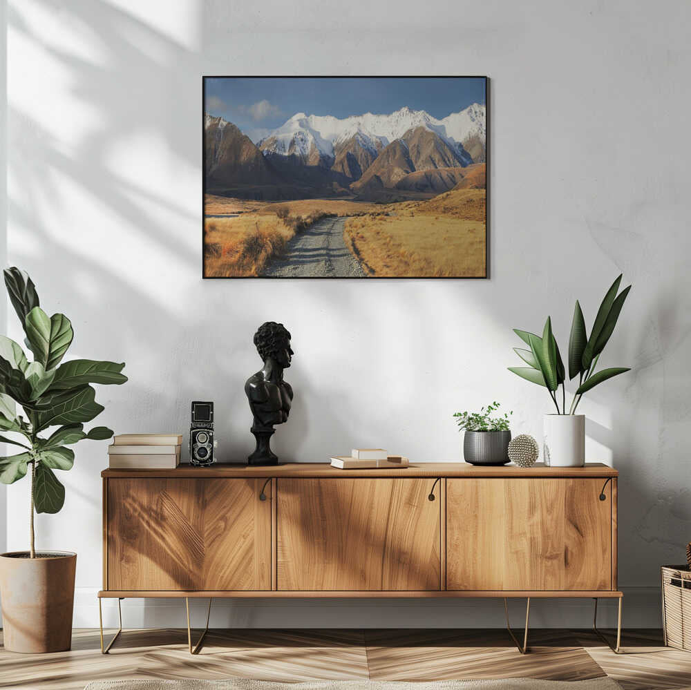 Golden Fields Mountain Road Art Print UK — Dark Moody Calm Wall Art — Living Room — Wall It All Prints