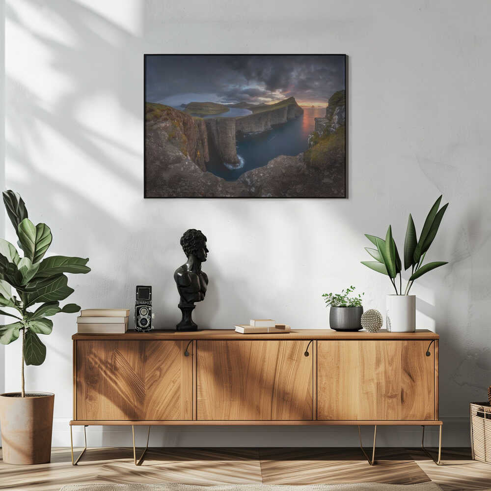 Dramatic Coastal Sunset Art Print UK — Dark Moody Calm Wall Art — Living Room — Wall It All Prints